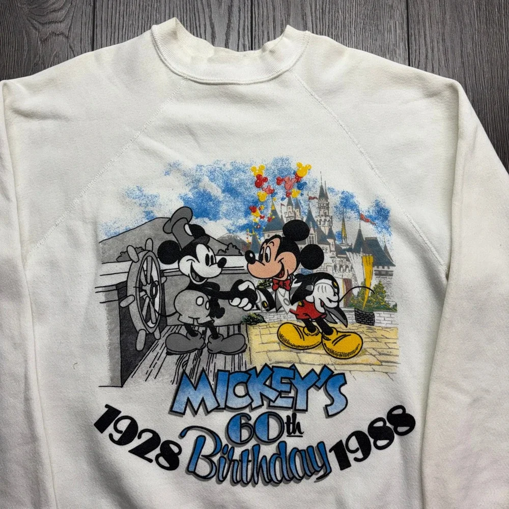 Vintage Disney Mickey's 60th Birthday Large Sweatshirt 1928-1988 White USA Made - Picture 2 of 9